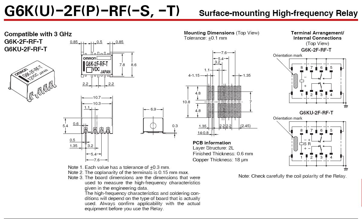 欧姆龙3 GHz ~ 5 GHz射频DPDT贴片继电器
